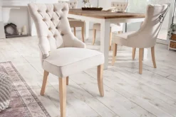 Eleganter Stuhl CASTLE beige Leinenstoff Landhausstil mit Komfortgriff