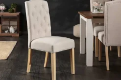 Eleganter Stuhl CASTLE beige mit Chesterfield Steppung im Landhausstil