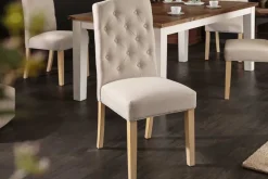 Eleganter Stuhl CASTLE beige mit Chesterfield Steppung im Landhausstil