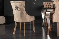 Eleganter Stuhl CASTLE coffee Samt Landhausstil mit Komfortgriff