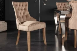 Eleganter Stuhl CASTLE coffee Samt Landhausstil mit Komfortgriff