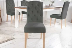 Eleganter Stuhl CASTLE grau mit Chesterfield Steppung im Landhausstil