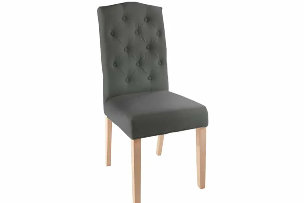 Eleganter Stuhl CASTLE grau mit Chesterfield Steppung im Landhausstil