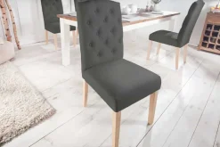 Eleganter Stuhl CASTLE grau mit Chesterfield Steppung im Landhausstil