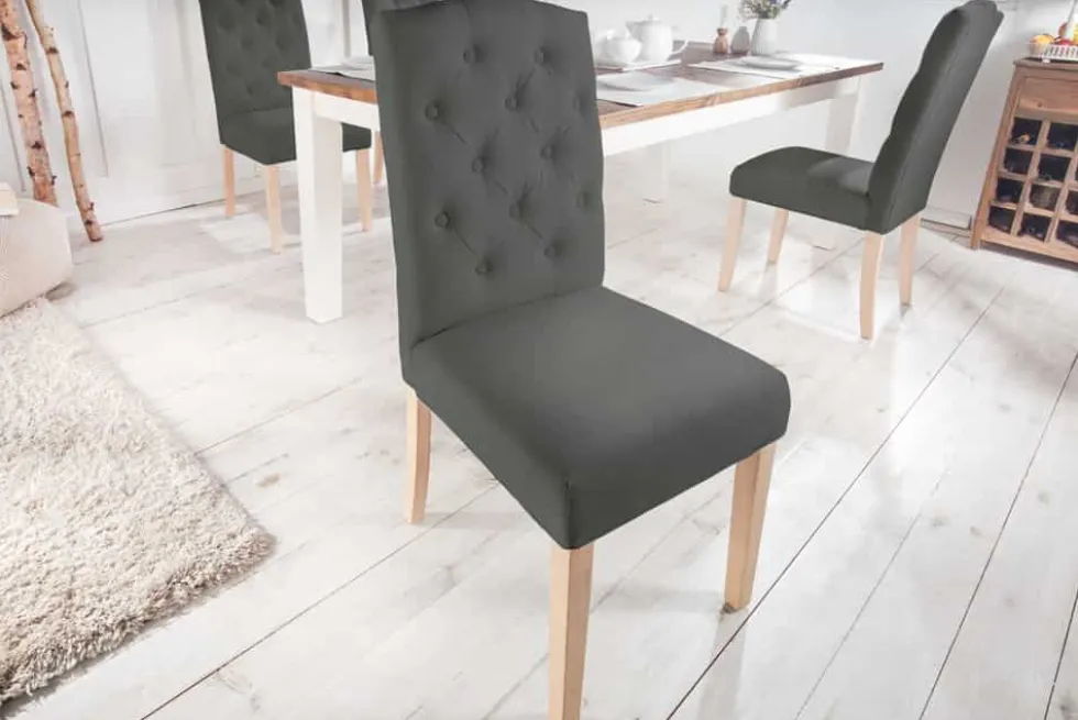 Eleganter Stuhl CASTLE grau mit Chesterfield Steppung im Landhausstil