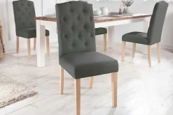 Eleganter Stuhl CASTLE grau mit Chesterfield Steppung im Landhausstil