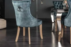 Eleganter Stuhl CASTLE petrol Samt Landhausstil mit Komfortgriff