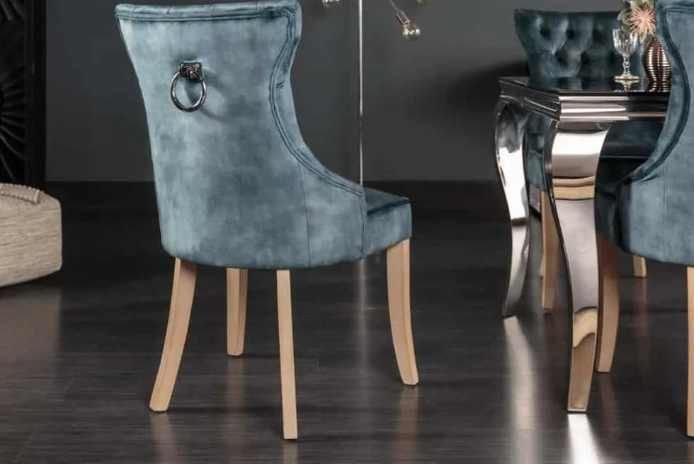Eleganter Stuhl CASTLE petrol Samt Landhausstil mit Komfortgriff