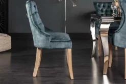Eleganter Stuhl CASTLE petrol Samt Landhausstil mit Komfortgriff