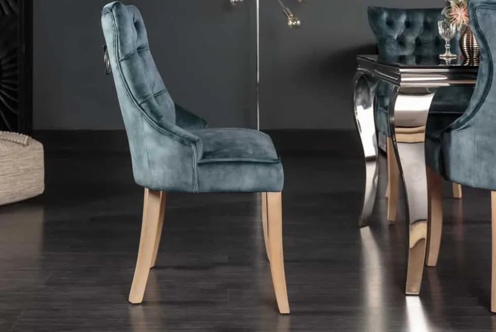 Eleganter Stuhl CASTLE petrol Samt Landhausstil mit Komfortgriff