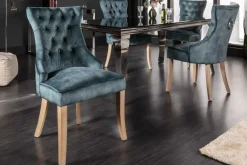 Eleganter Stuhl CASTLE petrol Samt Landhausstil mit Komfortgriff