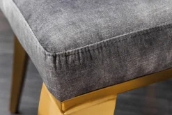 Eleganter Stuhl MODERN BAROCK grau Samt mit goldenem Löwenkopf