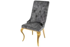Eleganter Stuhl MODERN BAROCK grau Samt mit goldenem Löwenkopf