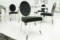 Eleganter Stuhl MODERN BAROCK schwarz Samt mit Knöpfen Edelstahlbeine