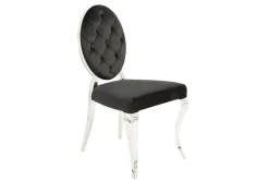 Eleganter Stuhl MODERN BAROCK schwarz Samt mit Knöpfen Edelstahlbeine