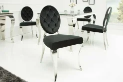 Eleganter Stuhl MODERN BAROCK schwarz Samt mit Knöpfen Edelstahlbeine