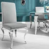 Eleganter Stuhl MODERN BAROCK edel-grau Samt Stuhlbeine aus Edelstahl