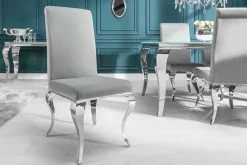 Eleganter Stuhl MODERN BAROCK edel-grau Samt Stuhlbeine aus Edelstahl