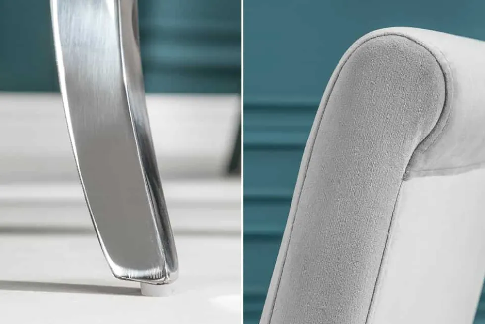 Eleganter Stuhl MODERN BAROCK edel-grau Samt Stuhlbeine aus Edelstahl