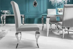 Eleganter Stuhl MODERN BAROCK edel-grau Samt Stuhlbeine aus Edelstahl