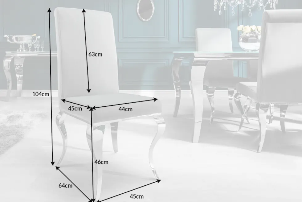 Eleganter Stuhl MODERN BAROCK edel-grau Samt Stuhlbeine aus Edelstahl