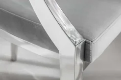Eleganter Stuhl MODERN BAROCK edel-grau Samt mit Armlehnen und Zierknöpfen