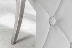 Eleganter Stuhl MODERN BAROCK edel-grau Samt mit Armlehnen und Zierknöpfen