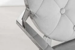 Eleganter Stuhl MODERN BAROCK edel-grau Samt mit Armlehnen und Zierknöpfen