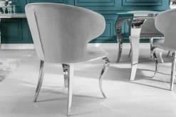Eleganter Stuhl MODERN BAROCK II edel-grau Samt Edelstahlbeine