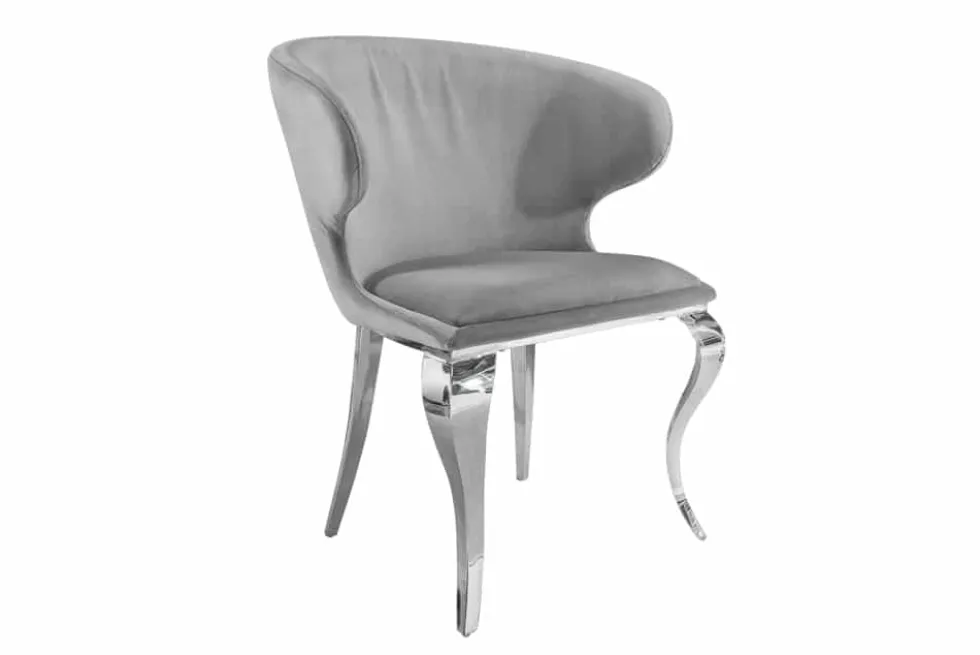Eleganter Stuhl MODERN BAROCK II edel-grau Samt Edelstahlbeine
