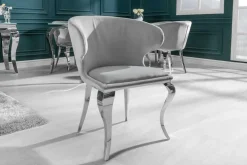 Eleganter Stuhl MODERN BAROCK II edel-grau Samt Edelstahlbeine