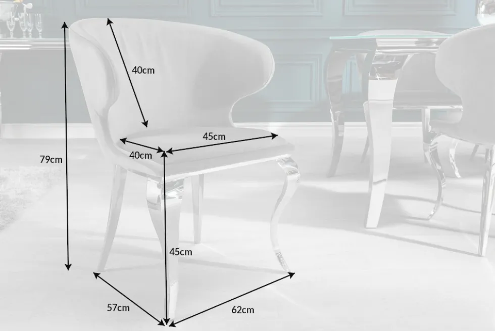 Eleganter Stuhl MODERN BAROCK II edel-grau Samt Edelstahlbeine
