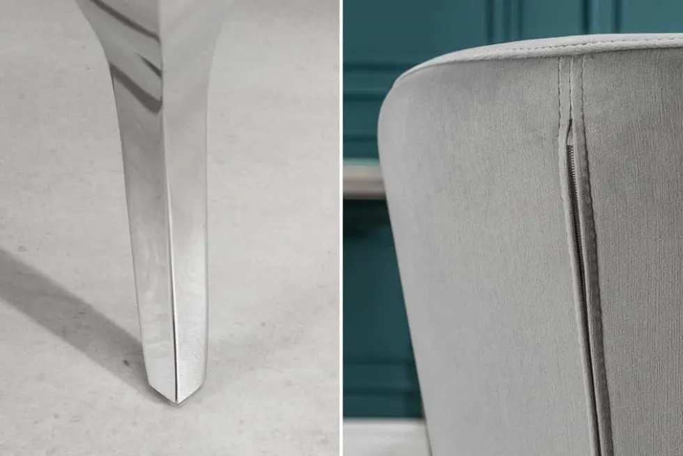 Eleganter Stuhl MODERN BAROCK II edel-grau Samt Edelstahlbeine