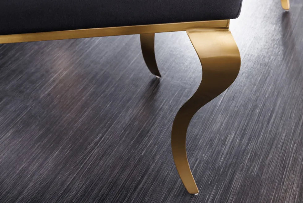Eleganter Stuhl MODERN BAROCK schwarz Samt goldene Stuhlbeine aus Edelstahl