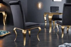 Eleganter Stuhl MODERN BAROCK schwarz Samt goldene Stuhlbeine aus Edelstahl