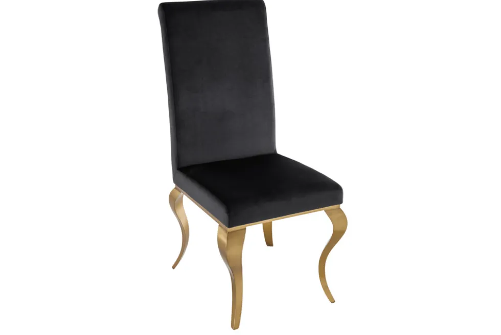 Eleganter Stuhl MODERN BAROCK schwarz Samt goldene Stuhlbeine aus Edelstahl