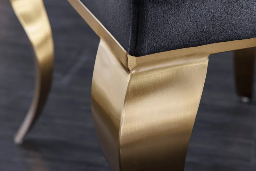 Eleganter Stuhl MODERN BAROCK schwarz Samt goldene Stuhlbeine aus Edelstahl