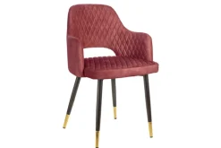 Eleganter Stuhl PARIS bordeaux Vogue Seidenstoff Samt goldene Fußkappen und Armlehnen