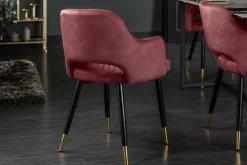 Eleganter Stuhl PARIS bordeaux Vogue Seidenstoff Samt goldene Fußkappen und Armlehnen