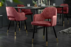 Eleganter Stuhl PARIS bordeaux Vogue Seidenstoff Samt goldene Fußkappen und Armlehnen