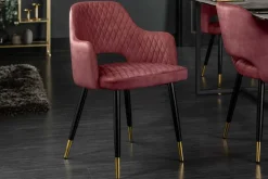 Eleganter Stuhl PARIS bordeaux Vogue Seidenstoff Samt goldene Fußkappen und Armlehnen