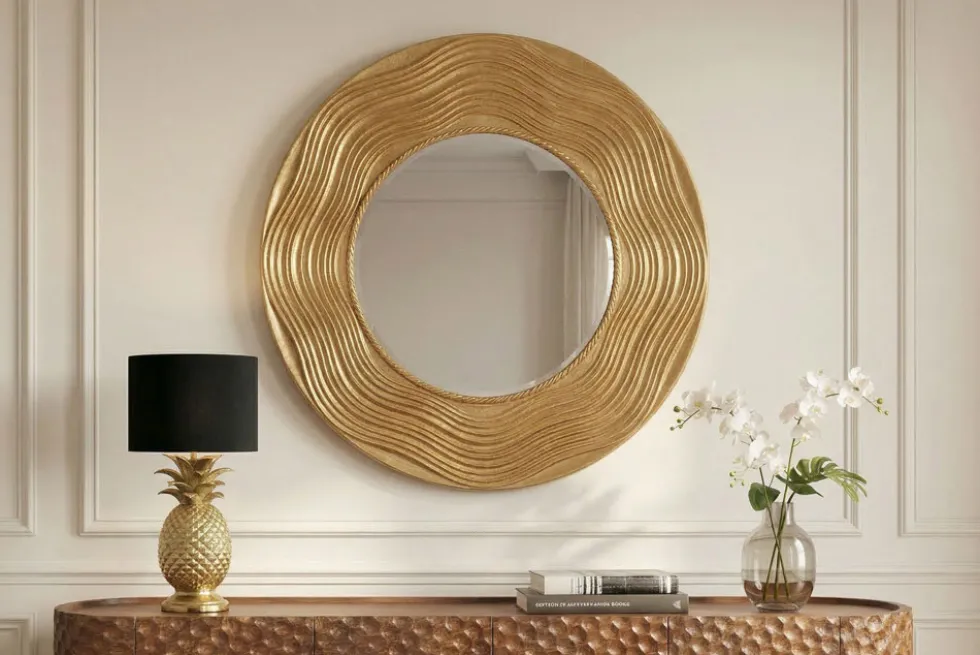 Eleganter Wandspiegel CIRCLE 100cm gold rund mit verziertem Rahmen