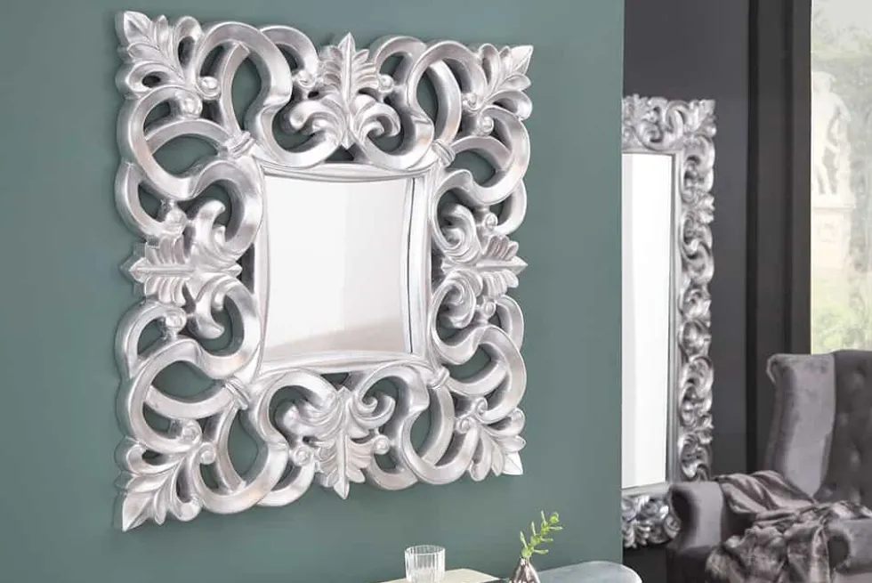 Eleganter Wandspiegel VENICE 75x75cm silber antik Barockstil