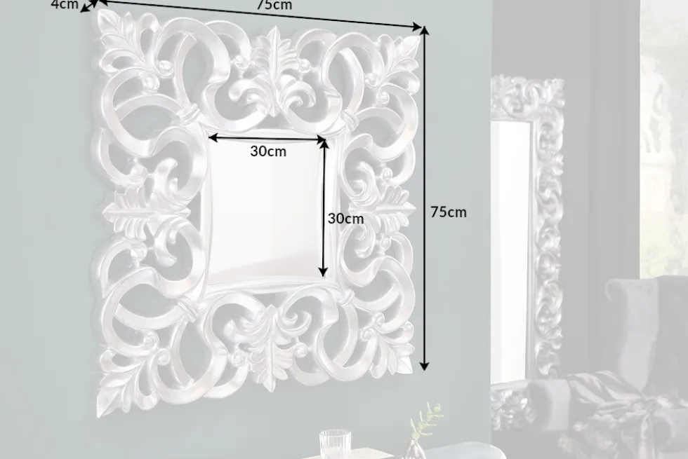Eleganter Wandspiegel VENICE 75x75cm silber antik Barockstil