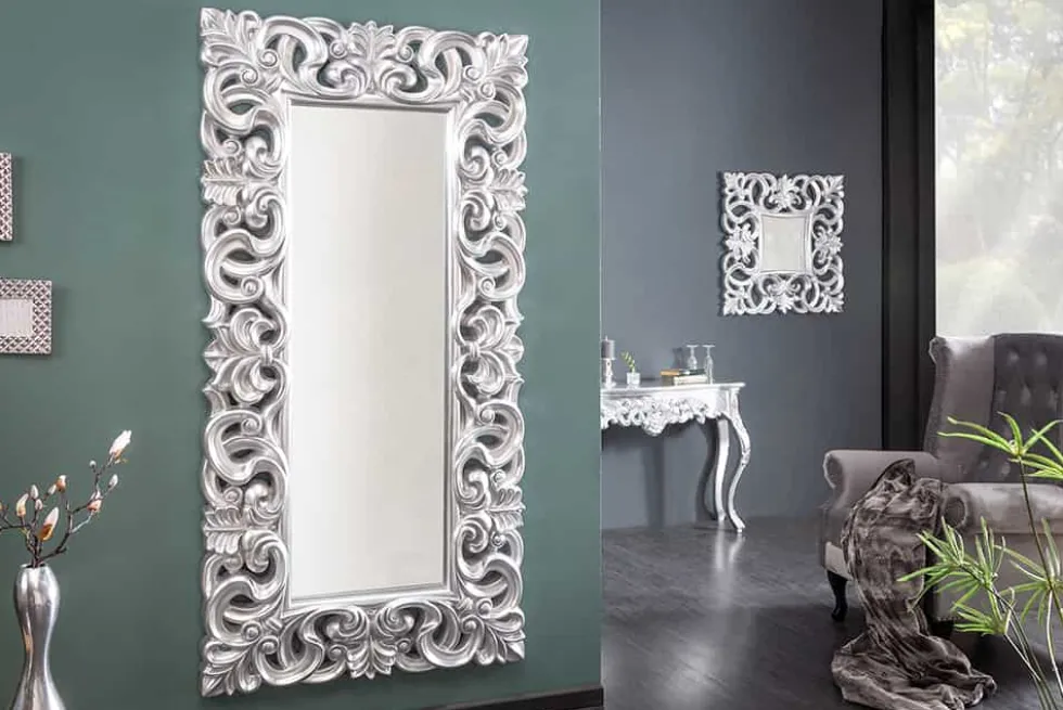 Eleganter Wandspiegel VENICE 180x90cm silber antik Barockstil