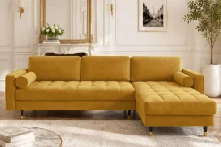 Elegantes Ecksofa COZY VELVET 260cm senfgelb Samt Federkern 3-Sitzer