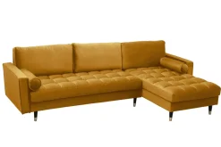 Elegantes Ecksofa COZY VELVET 260cm senfgelb Samt Federkern 3-Sitzer