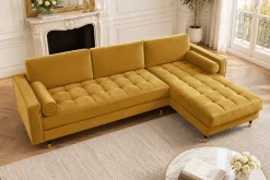 Elegantes Ecksofa COZY VELVET 260cm senfgelb Samt Federkern 3-Sitzer