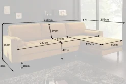 Elegantes Ecksofa COZY VELVET 260cm senfgelb Samt Federkern 3-Sitzer