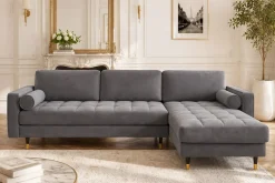 Elegantes Ecksofa COZY VELVET 260cm grau Samt Federkern 3-Sitzer